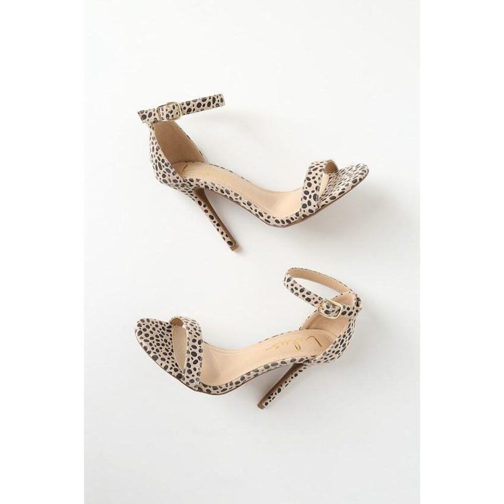 ✨NWOT✨Lulus Elsi Baby Cheetah Suede Single Strap Heels Beige - Size 6.5